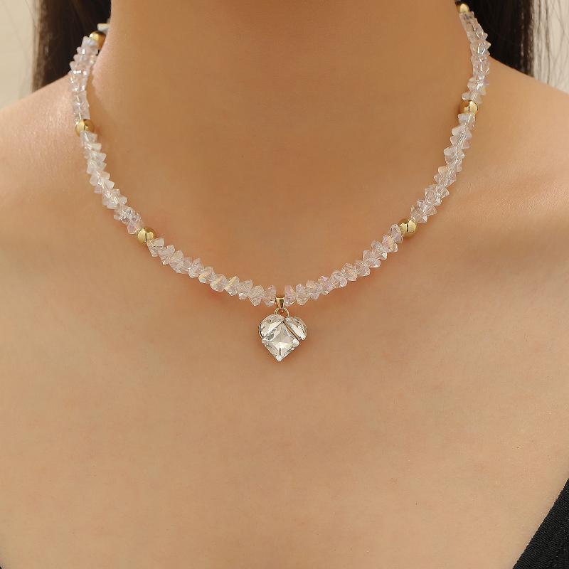 Fashion Vintage Crystal Zircon Heart-Shaped Pendant Necklace For Women Jewelry Accessries Gifts