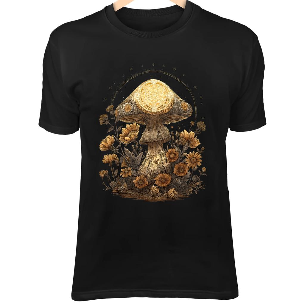 Golden Metatron’s Cube Mushroom - Wildflowers & Warm Glow Bohemian Art