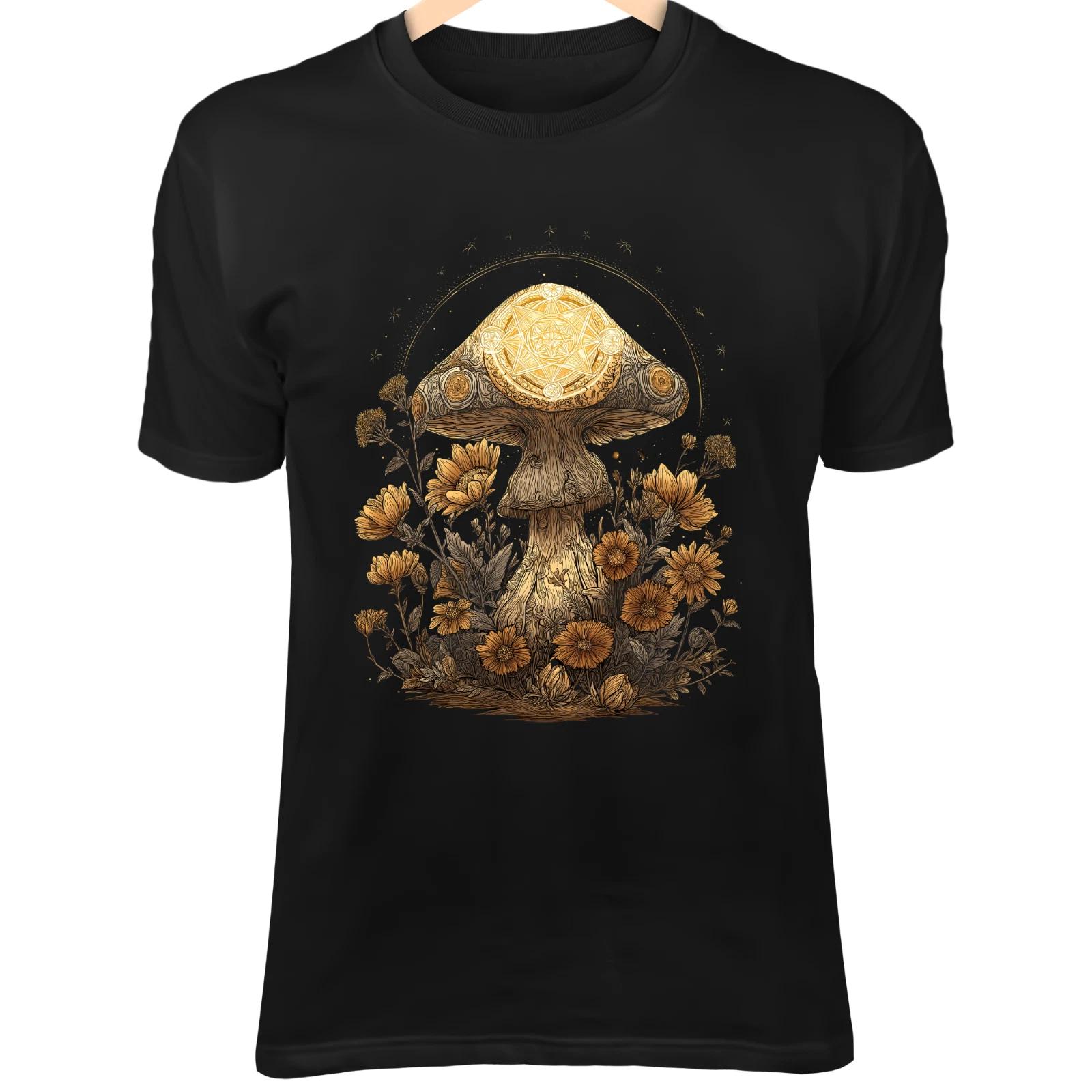 Golden Metatron’s Cube Mushroom - Wildflowers & Warm Glow Bohemian Art M