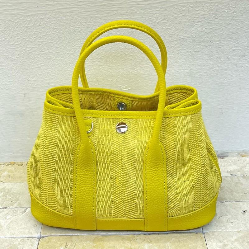 Garden Tote Bag Canvas Top Grain Leather Medium Casual Daily Commuter