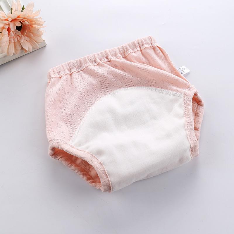 Rib children's waterproof learning pants four-layer gauze infant training pants breathable washable cloth diapers baby diapers green 80 yards