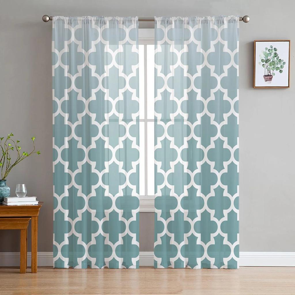 Turquoise Gradient Retro Tulle Curtains Living Room Kitchen Chiffon Curtain Bedroom Balcony Sheer Curtain Fashion Home Decor
