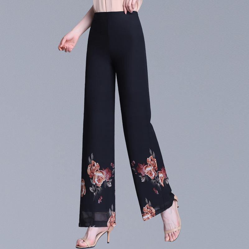 Double Layer Printed Chiffon Wide Leg Pants For Women's Summer New High Waisted Loose Dance Swing Pants Drooping Skirt Pants LA
