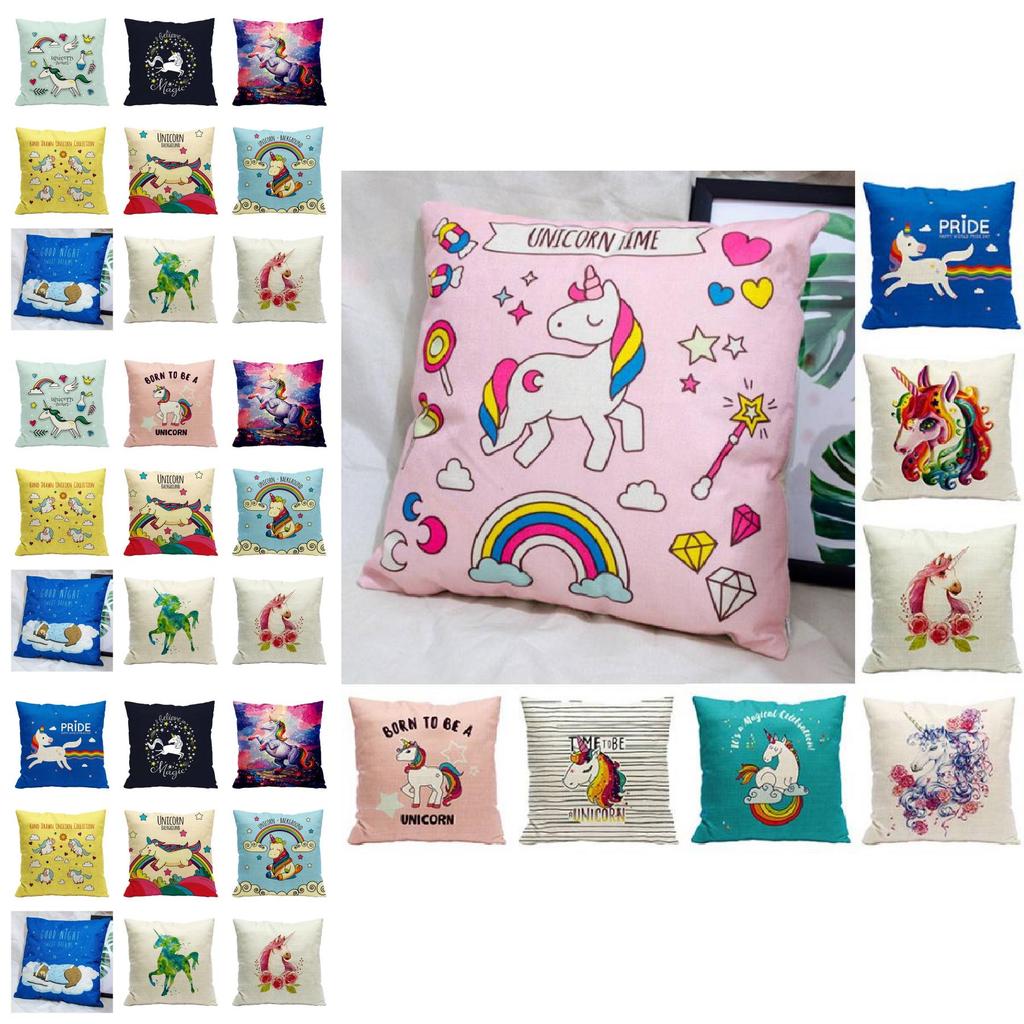 Cute Modern Unicorn Throw Pillow Cover Soft Polyester Cartoon Cushion Case 45x45cm