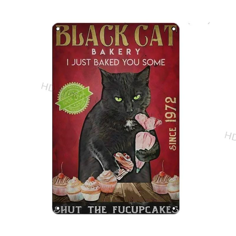 Black Cat Vintage Metal Sign Metal Retro Tin Plaque Poster For Bedroom Living Room Pet Shop Wall Decor Pin Up Funny Cat Plate