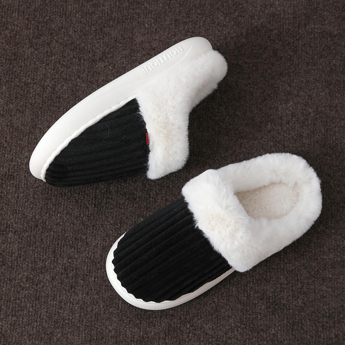 

New 2025 cotton slippers winter warm home indoor non-slip soft bottom winter home white plush cotton mop 46-47 чёрный