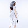Women's Halloween Scary Skeleton  Bride Masquerade Party Cosplay Dress