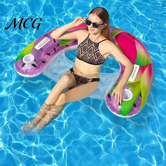 Blow-Up Lounge Chair U-shaped Inflatable Pool Float for Adults, Floating with Cup Holder Drink Holder, Swimming Party Beach Lake Essentials