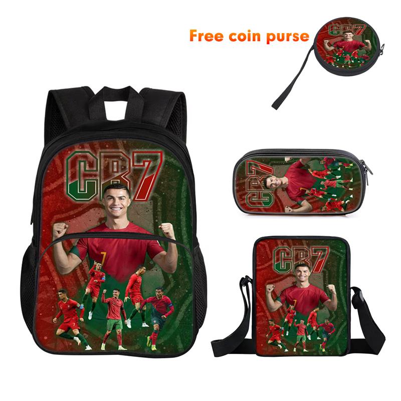 Ronaldo 3Pcs Set Backpack Sport Shoulder Bag Pencil Case CR Backpack Football Star Book Bags for Boys Girls Best Gift