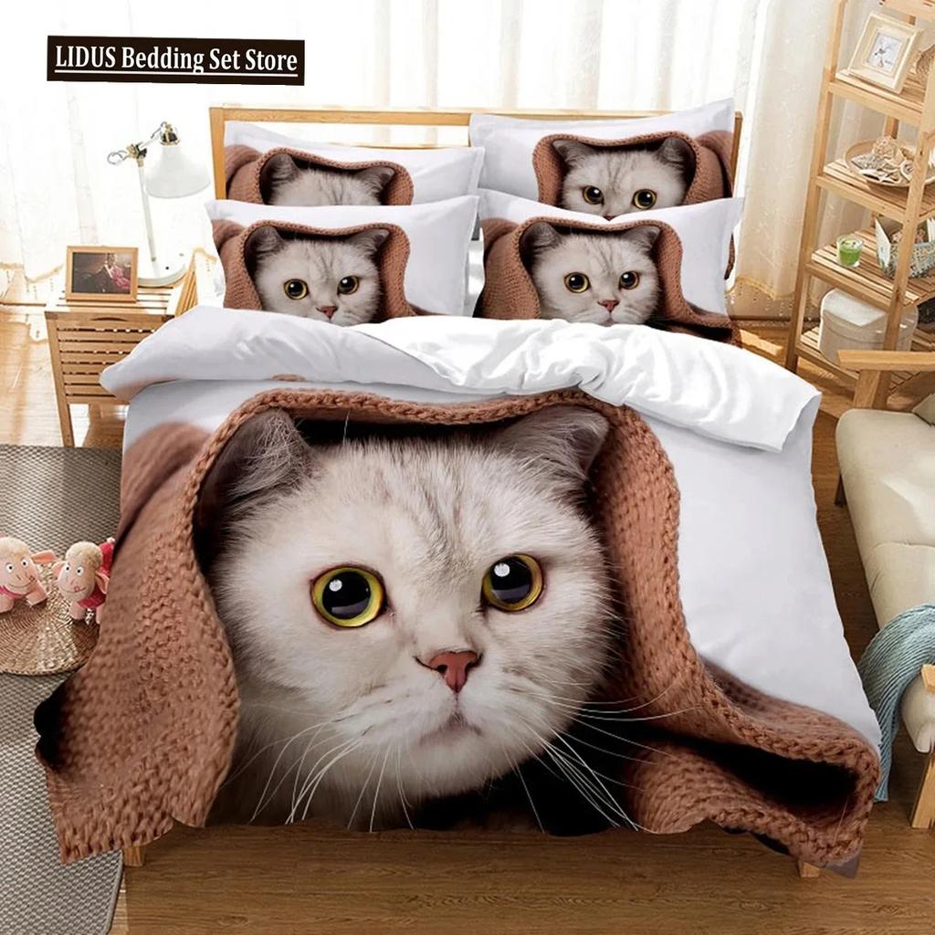 3D Cat Cute Kitten Pattern Duvet Cover Cat Kids Bedroom Decoration Cat Bedding Set For Women Girls Boys Gifts With Zipper 3pcs