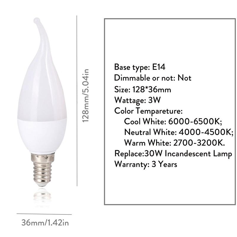 3W LED Flame Bulb E12 E14 B22 E26 E27 Living Room Candle Lamp 220V Decorative Lights Home 3000K/4500K/6500K White Lighting