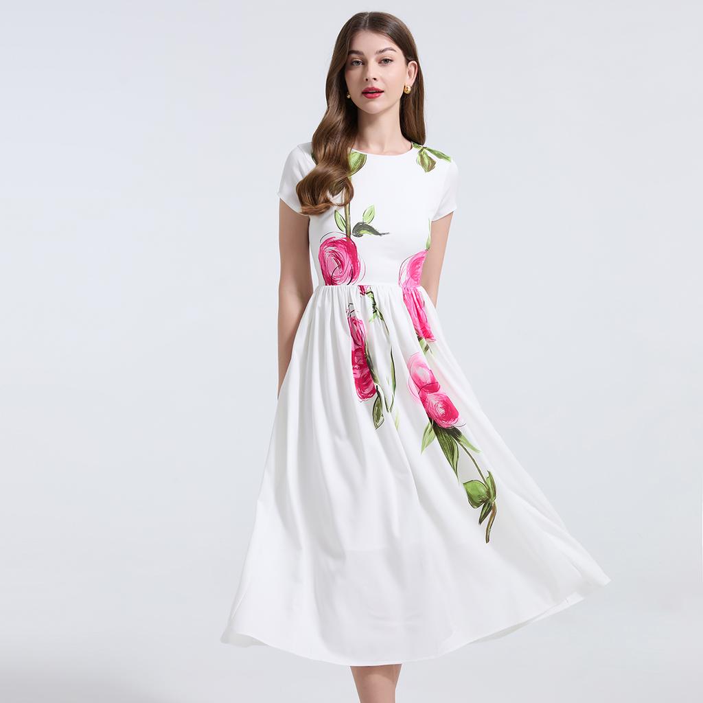Summer Women Vintage Print Long Midi Elegant Party Dresses