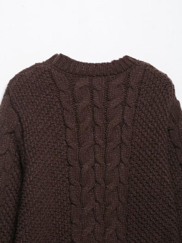 Retro European & American Style Cable Knit Sweater with Big Sleeves for Women