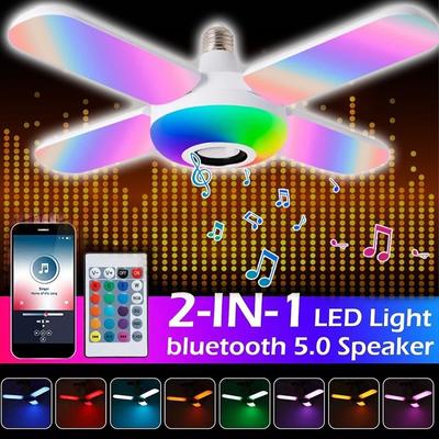 3/4 Blätter Bluetooth Musik Licht BedroomHome Beleuchtung Lampen Intelligente Lampe 50W LED Glühbirne Faltbare Glühbirne Bluetooth Fernbedienung Smart Lautsprecher Ventilator