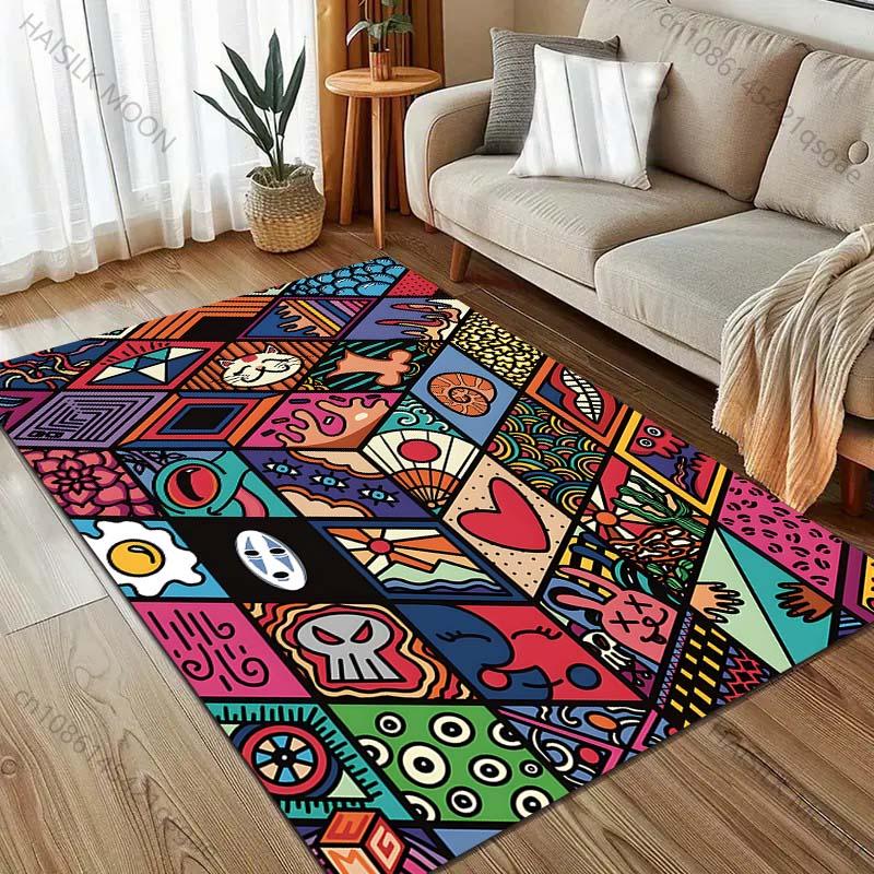 Japanese Comics Grid Print Carpet for Living Room Bedroom Bedside Sofa Floor Mat Modern Home Decor Large Size for Gifts