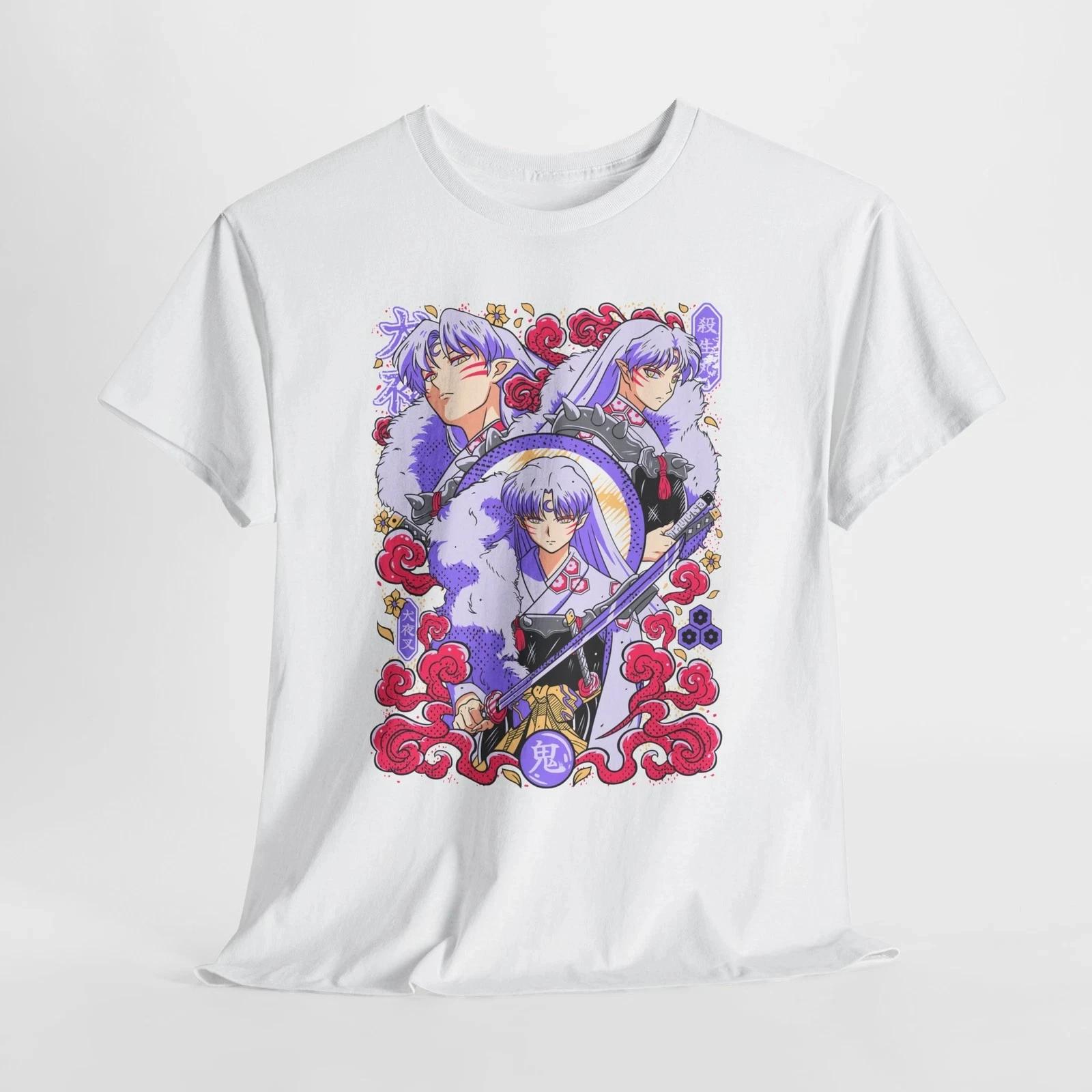 Футболка Инуяша Кагомэ Хигураси Сессёмару Красная Луна Инуяша Аниме Футболка Мужская и Женская Летняя Удобная Свободная Майка 4XL