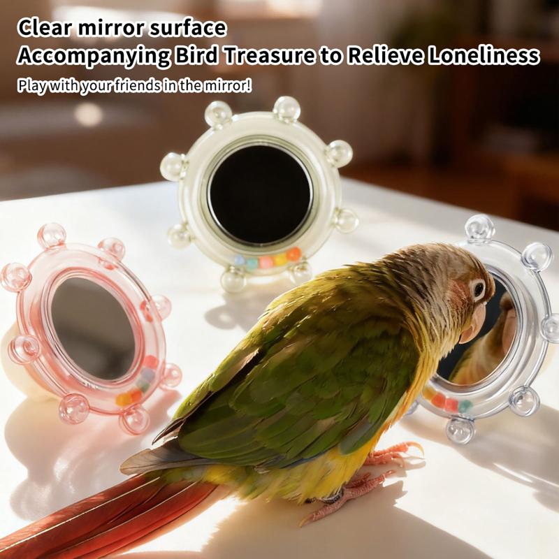 Colorful Ball Parrot Mirror Wear-Resisting Spinning Puzzle Bird Mirror Perch Bite Resistant Bird Cage Decor
