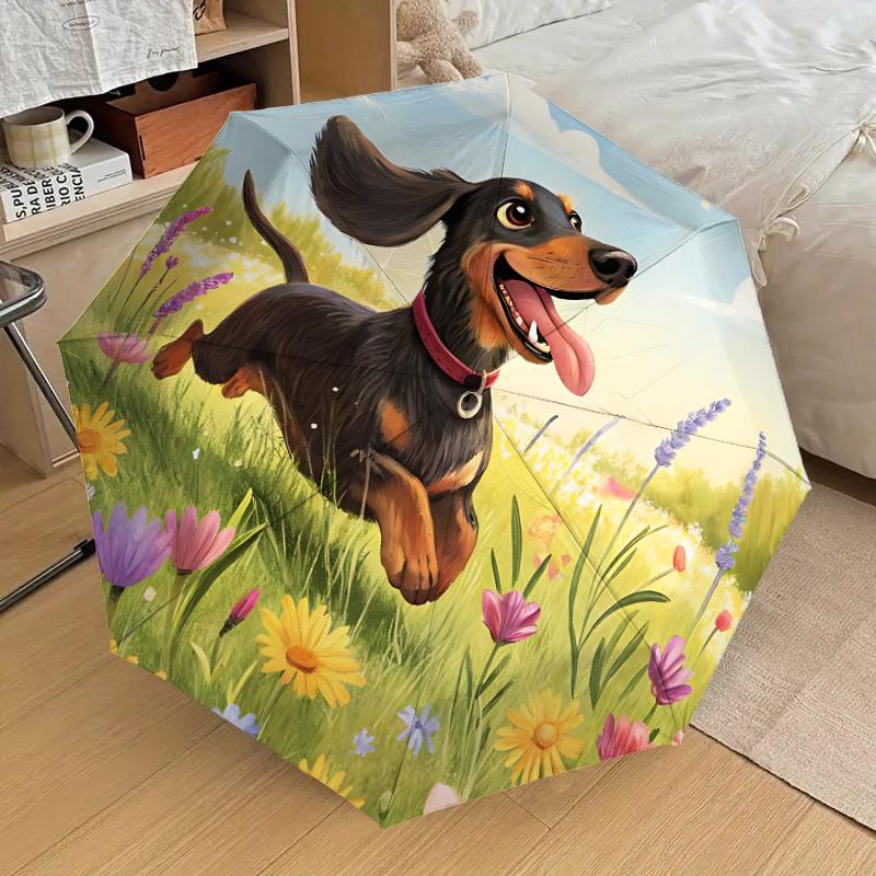 

1pc Dachshund, Flowers Automatic Folding Umbrella Durable Iron Frame, Iron Umbrella Structure Suitable for All Seasons yy260203127