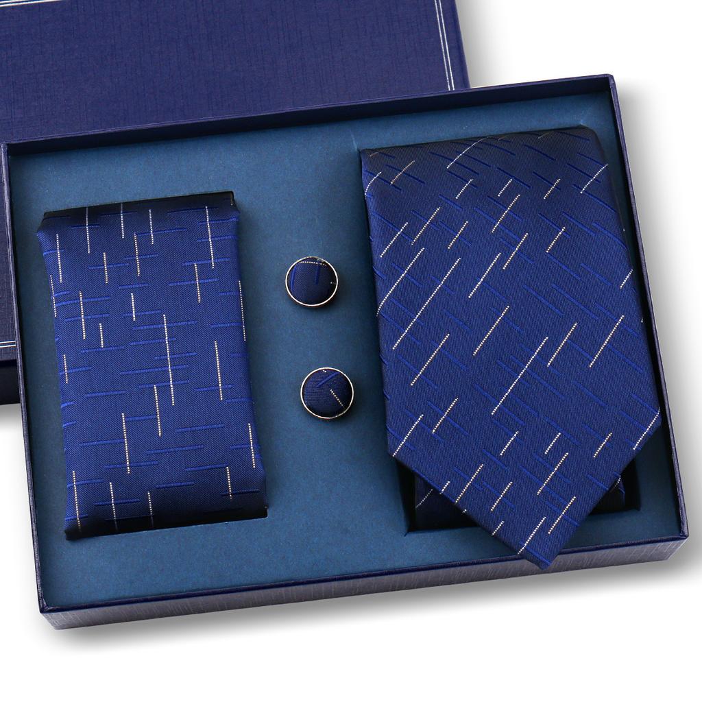Tie Square Cufflinks 3-Piece Suit Retro Striped Hand Tie High-End Gift Box Set