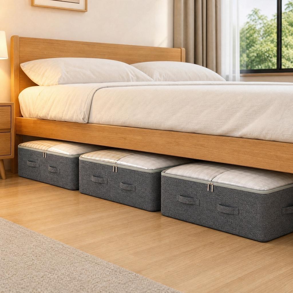 Fabric Storage Bags with Clear Window - Foldable Zipper for Clothes Blankets Bedding