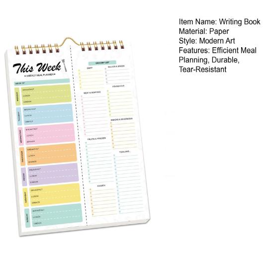 Magnetic Weekly Meal Planner Notebook Wall-Mounted Meal Planning Pad Grocery List Notepad Double Helix Tear-Off Shopping List Kitchen Organizer