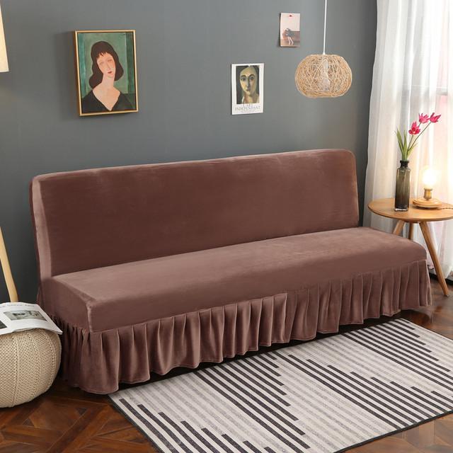 Stretch-Samt-Futon-Sofabezug, armlos, dicker Plüsch-Sofabezug mit Rock, Sofabezug, Couchbezug, Möbelschutz, 1 Stück