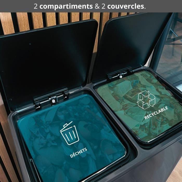 Poubelle de cuisine à pédale tri sélectif - MAJOR - KITCHEN MOVE - 60L (2x30L) - Acier inox - Gris mat