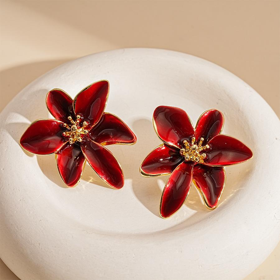 Винтажные нишевые серебряные гвоздики с лепестками цветов, покрытыми эмалью, простые серьги