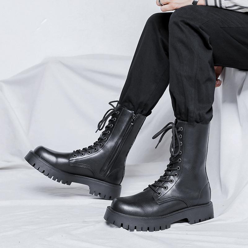 Fashion British style mens casual high motorcycle boots autumn winter shoes cowboy genuine leather boot cool long platform knight botas
