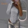 Women Sexy Sequin Bodysuit Long Sleeve One Shoulder Tube Top Jumpsuit Ladies Skinny One Piece Romper Playsuit for Parties Clubs Bars