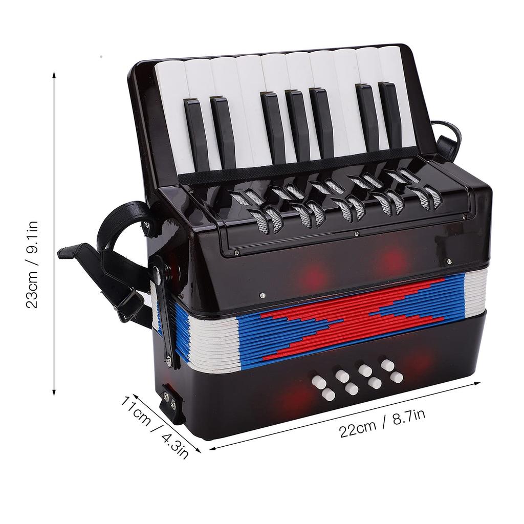 Toy Mini Accordion for and Beginners At Home with Strap Accordion, 17-Key, 8-Bass Accordion, Piano, Music, Playing, Practice, Easy-to-Use (Black)