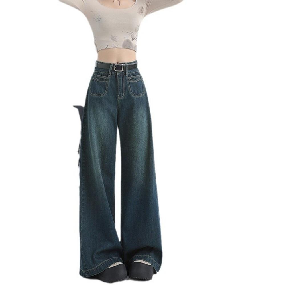 Spring and autumn new design high-waisted wide-leg jeans loose, thin and high drape floor-mopping jeans