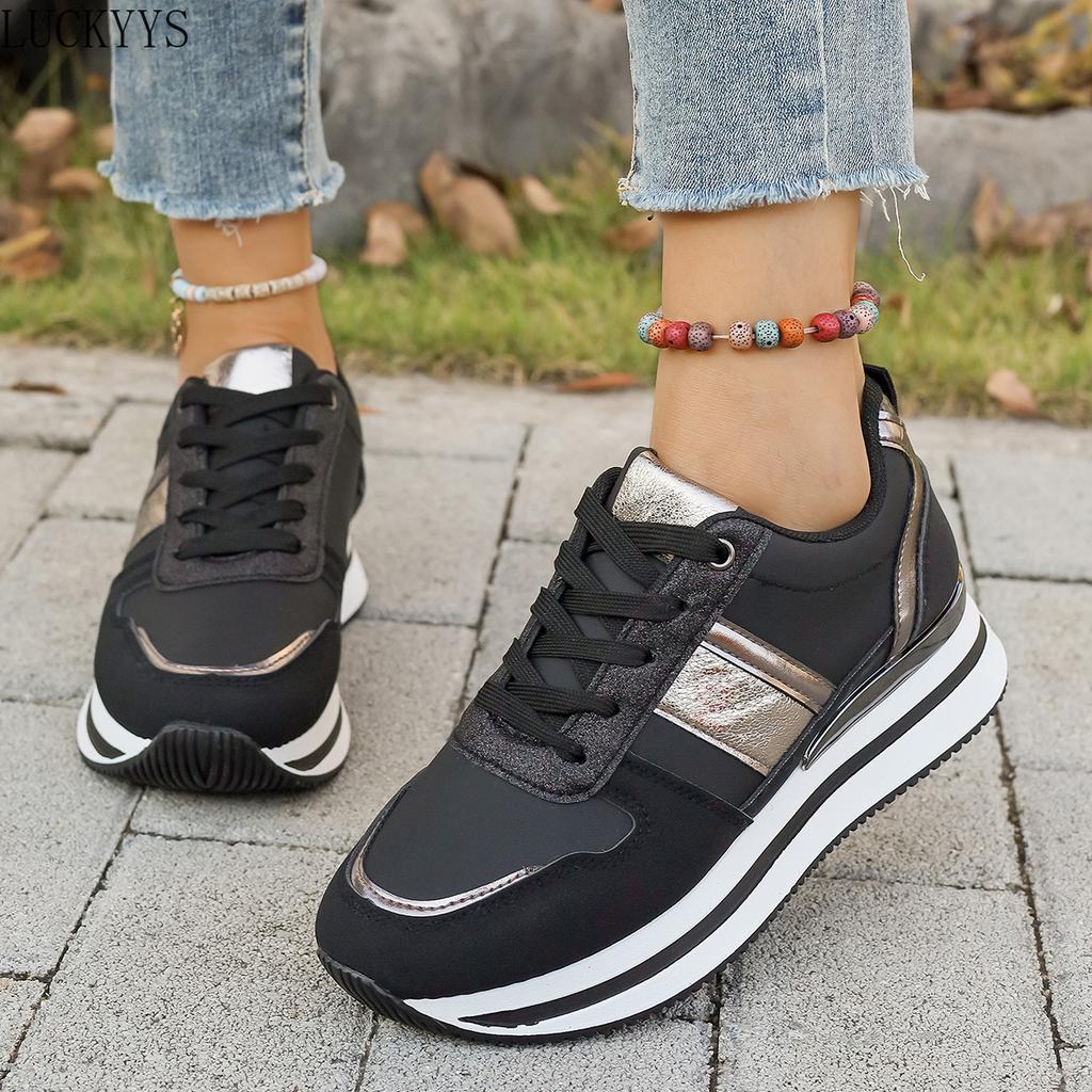 Fashion New Women Sneakers Platform Shoes Leather Patchwork Casual Sport Shoes Ladies Outdoor Running Vulcanized Shoes Zapatillas Mujer