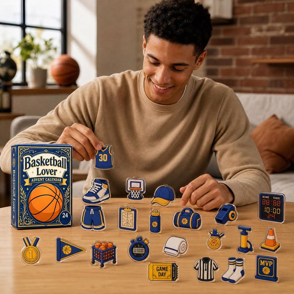 Sports Advent Calendar Days 2D Acrylic Blue and Yellow Basketball for Fans