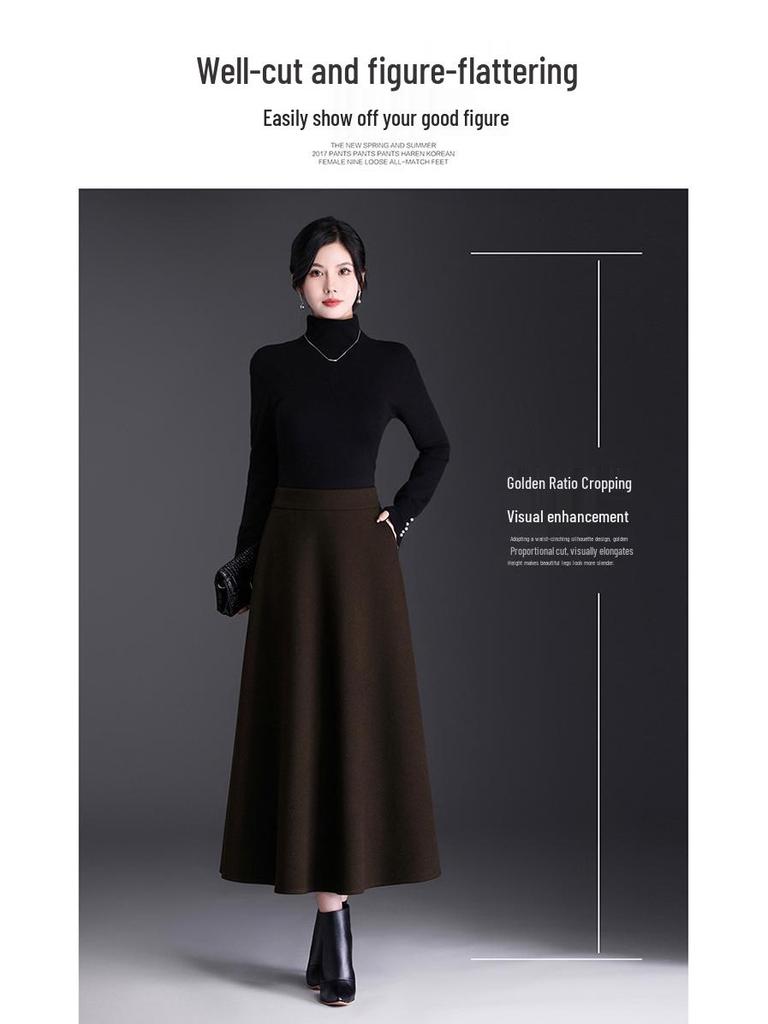Trendy Women's Winter Woolen A-Line Half-Skirt: Mid-Length Flare Design