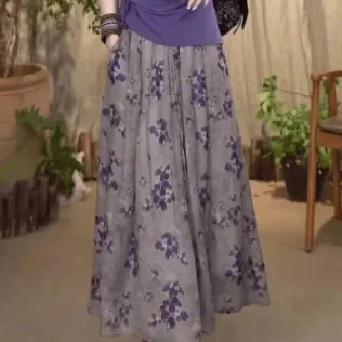 Chic Irregular Short Sleeve Top & Floral High Waist Midi Skirt Set