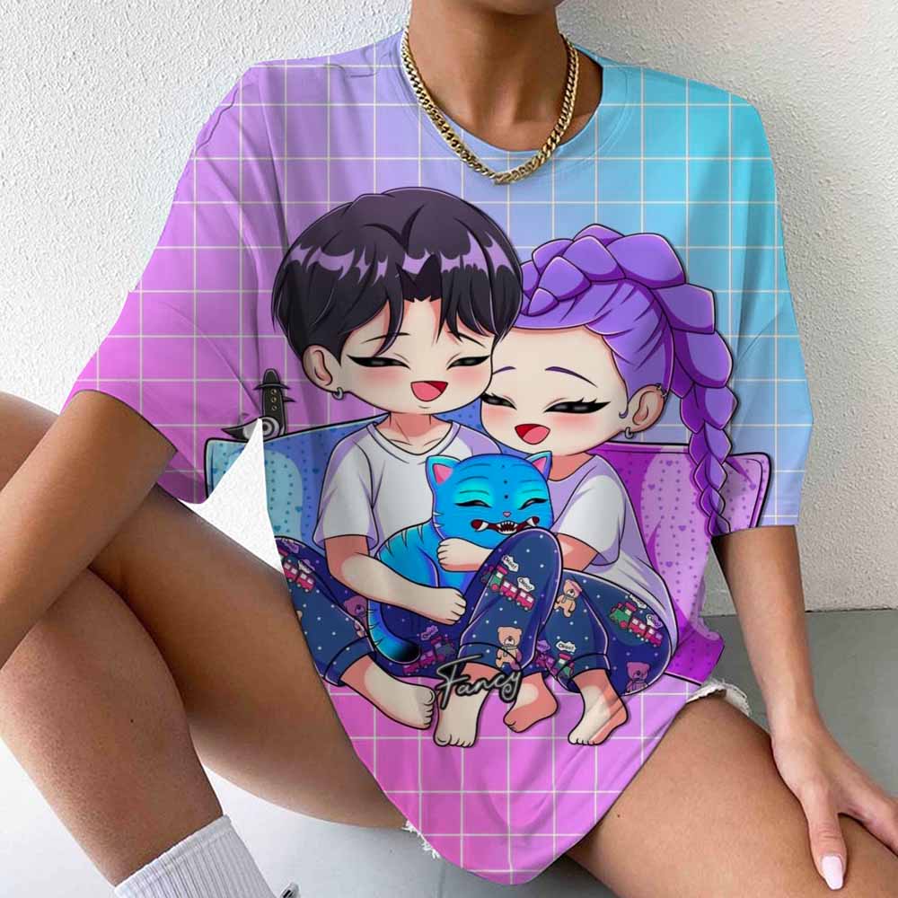 Women'S Casual Short Sleeve T-Shirt with K-Pop Demon Hunter Graphic Print Soft Breathable Fabric Regular Fit Round Neck Tee