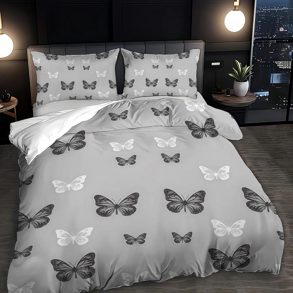 3pcs Butterfly pattern bedding set, 1 quilt cover+2 pillowcase, soft and fashionable home decoration for girls and women bedroom