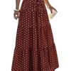 Qooth Polka Dot A-Line Maxi Skirt Ruffle Hem Tie-Waist Full Flare Skirt Vintage Summer Half Skirt for Women JM2609