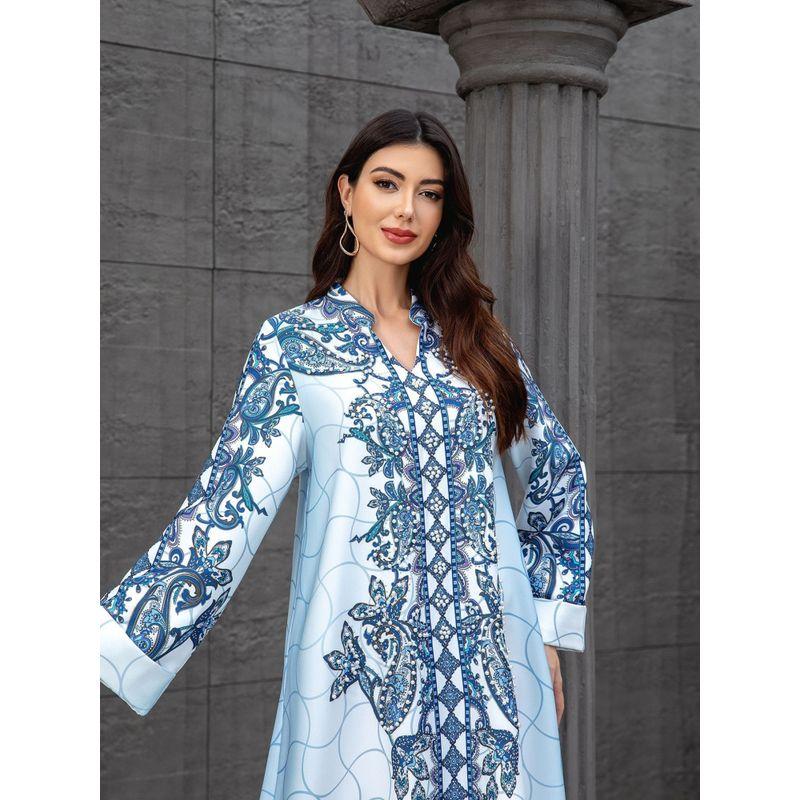 Middle East Cross Border Women clothes Dubai Robe Leopard Print Print Beads Hot Drilling Arab Length Plus size dresses Dress