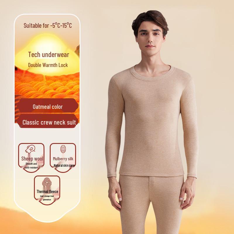 Men's Thick Lambswool Thermal Underwear Set - Velvet-Enhanced for Cold Protection, Heat Retention, and Autumn/Winter Comfort