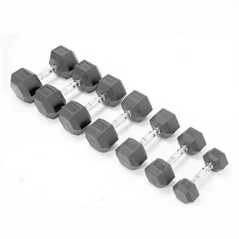 San Hua Lang 105kg Rubber Hex Dumbbell Set with 6-Pair Rack