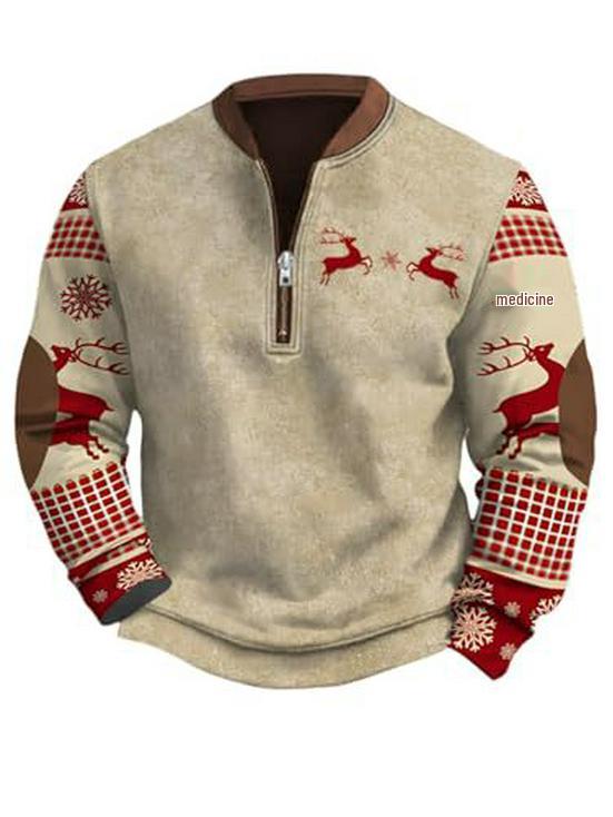 Men's Christmas Reindeer Elk Forest Print Hoodie - 2025 Autumn Collection