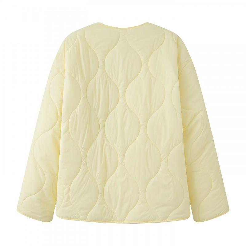 Womens Winter Cotton Puffer Jacket Loose Fit Round Neck Quilted Panel Design Warm Outerwear
