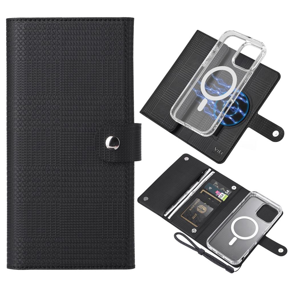 VILI GHB-C Series for iPhone 16 Pro Max Magnetic Case Detachable Leather Clear Phone Cover