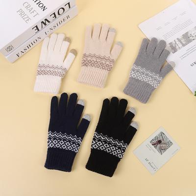 Winter Warm Knitted Touch Screen Imitation Cashmere Gloves for Men and Women with Jacquard Autumn and Winter Woolen Thickened Gloves for Students