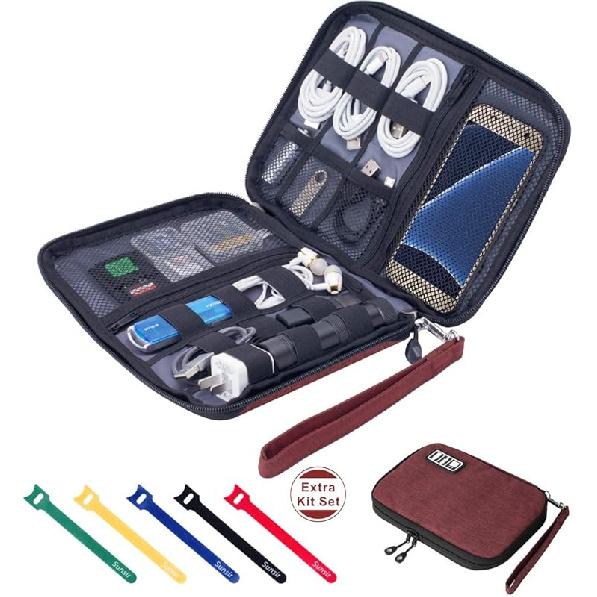 Travel Cable Organizer Bag Waterproof Portable Electronic Accessories Organizer for USB Cable Cord Phone Charger Headset Wire SD Card with 5pcs Cable