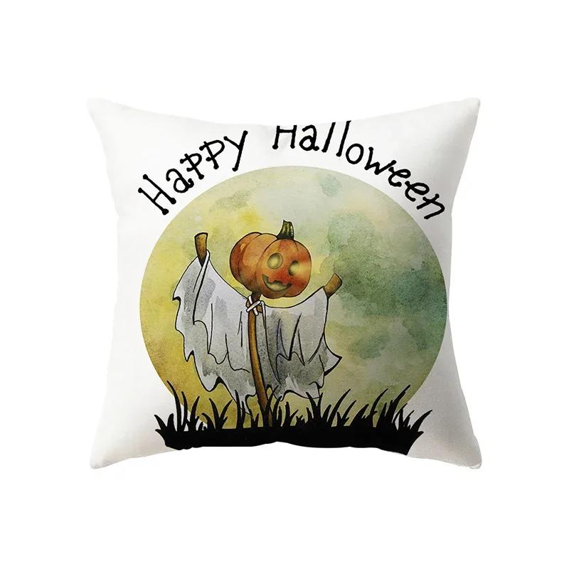Horror Halloween Pumpkin Grim Reaper Print Pattern Cushion Cover Home Living Room Sofa Decoration Polyester Pillow