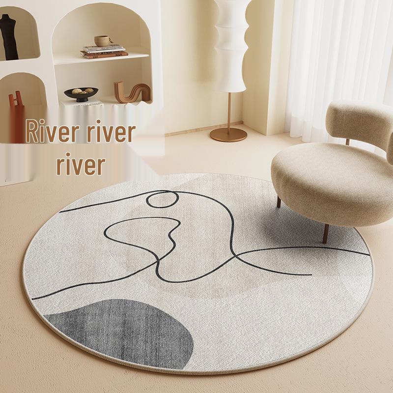 Japanese Style Round Carpet Mat & Swivel Chair Set - Crystal Velvet Foot Pad & Coffee Table Mat