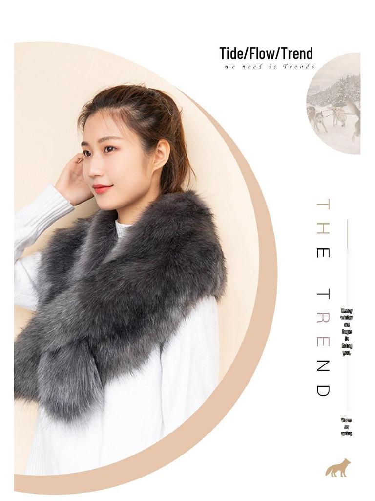 2024 Faux Fox Fur Shawl Scarf - Elegant Winter Plush Neck Warmer for European and American Styles
